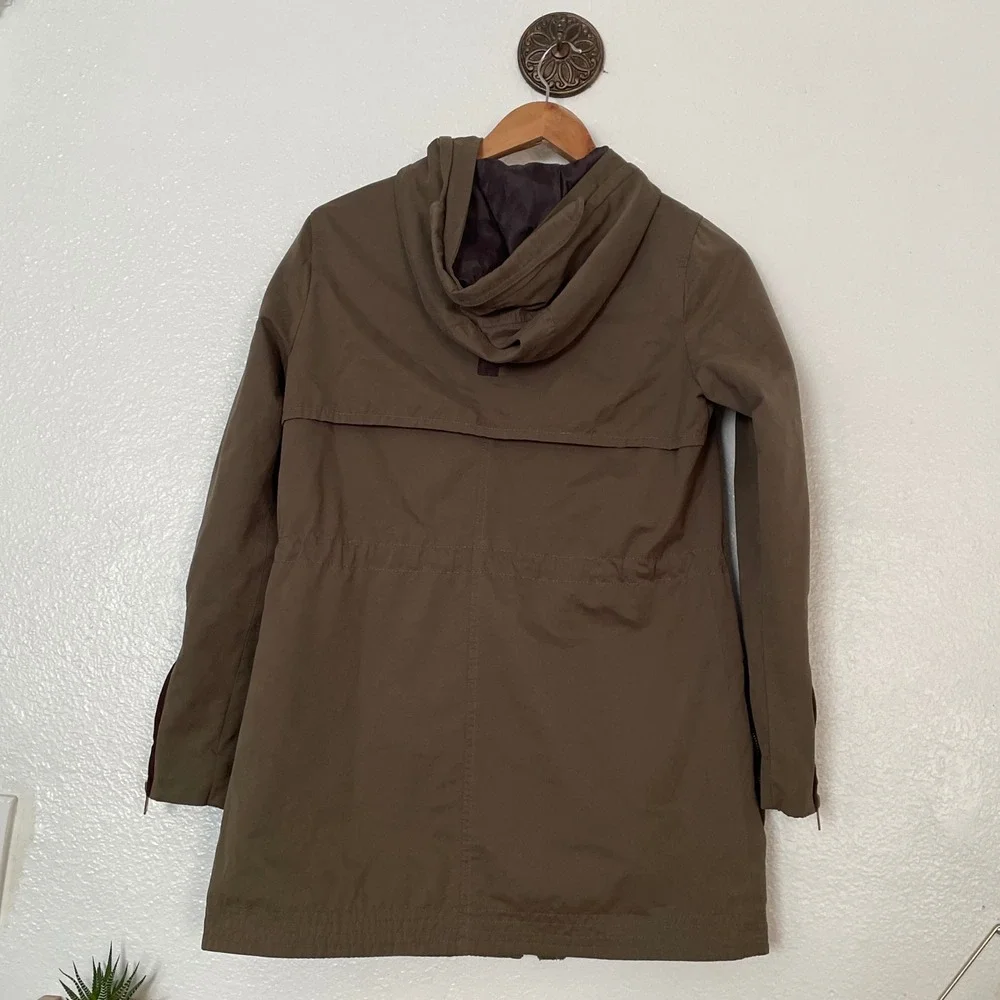 Zara‎ Basic Olive Green Hooded Utility Parka Jacket Quilted Lining Small